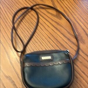 Chic Brown Crossbody Bag with Scalloped Flap